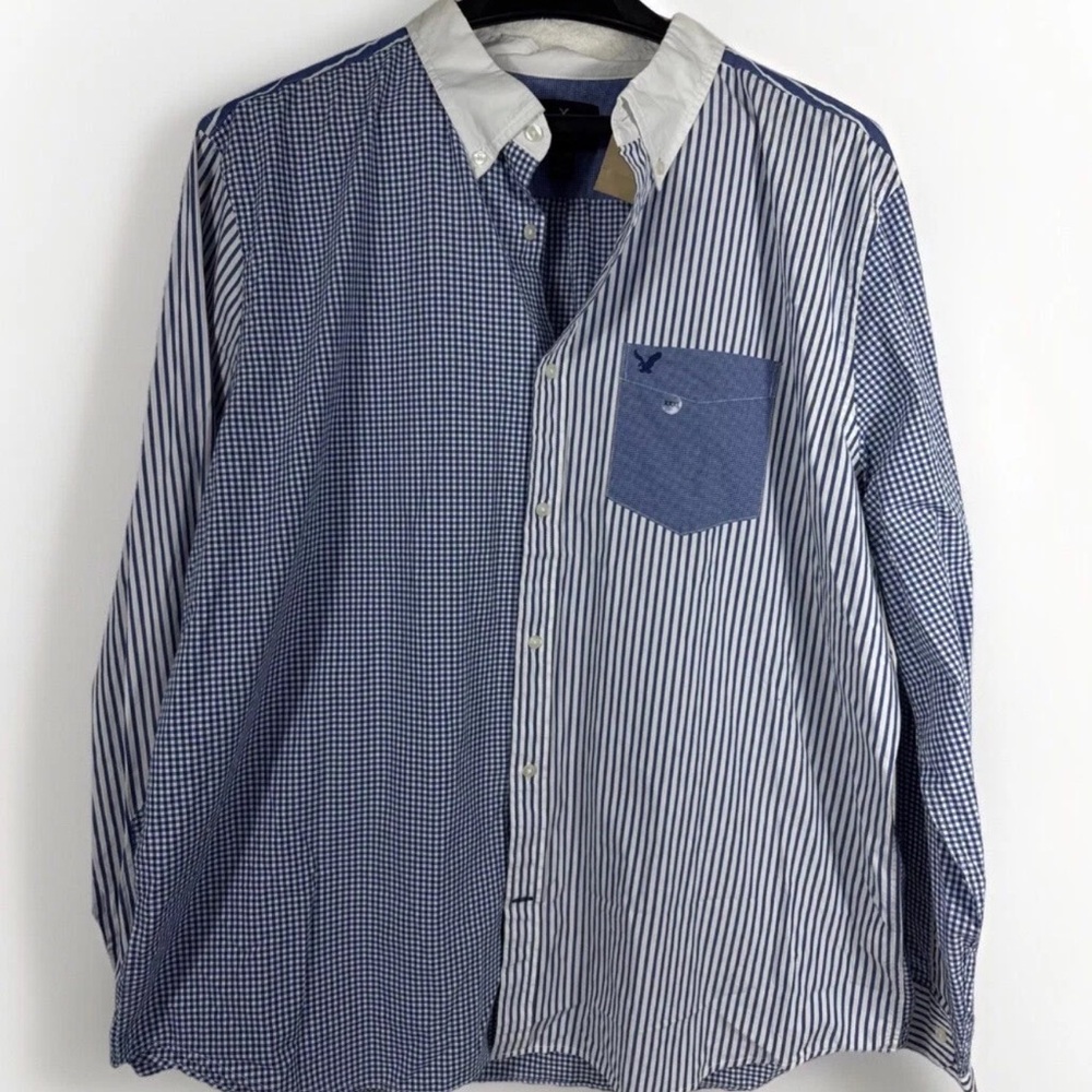 American Eagle Outfitters Blue and White Patterned Shirt